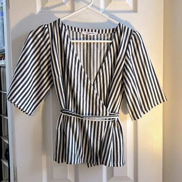Emerson Fry Tops - Emerson Fry striped wrap top